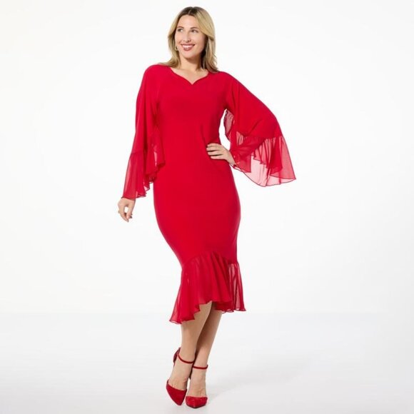 Antthony Ruffle Sleeve Midi Dress Plus Size 3X True Red Formal Elegant Party NEW - Picture 1 of 7